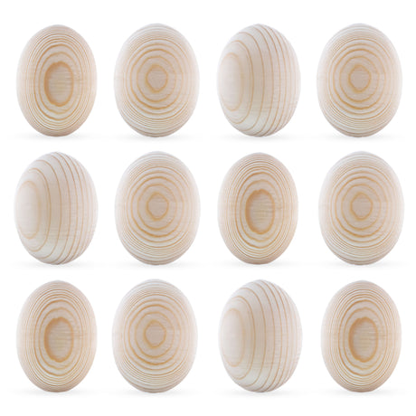 Wood Set of 12 Unpainted Blank Unfinished Wooden Eggs 2.5 Inches in Beige color Oval