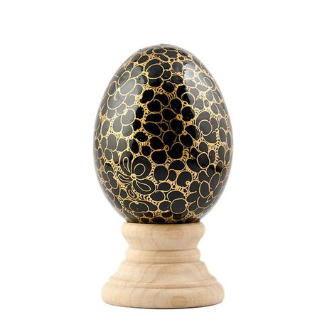 Wood Golden Circles Hand Painted Wooden Easter Egg in Black color Oval