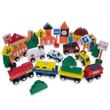 Wood Set of 40 Pieces City Vehicles, Buildings, and Signs Wooden Blocks in Multi color