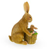 Cherished Embrace: Mother Bunny Cradling a Little One in Floral Basket Figurine ,dimensions in inches: 7.4 x 5.3 x 3