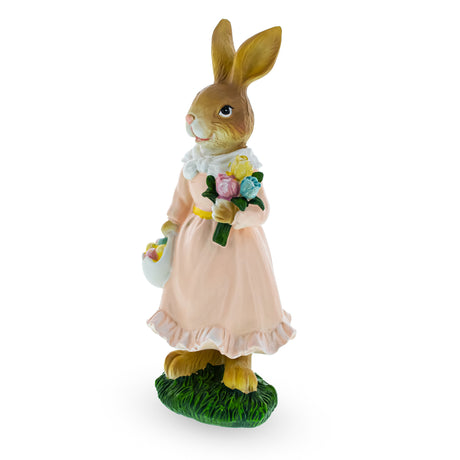 Resin Springtime Delight: Mother Bunny with Flowers and Easter Egg Basket Figurine in Multi color