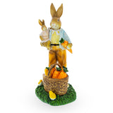 Father and Son Bunny Duo: Sharing a Basket of Harvested Carrots Figurine ,dimensions in inches: 11 x 5.5 x 5.5