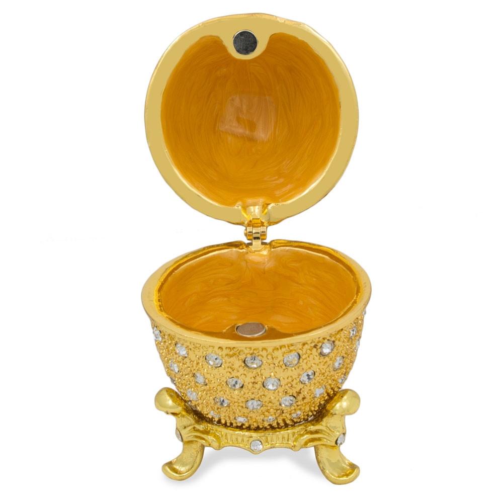 200 Crystals Gold Enamel Royal Inspired Metal Easter Egg 2.5 Inches ,dimensions in inches: 2.5 x 4.33 x 2.99