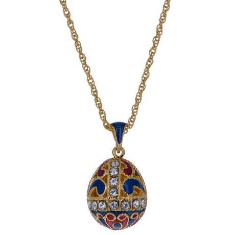 Pewter Gold Tone 22 Crystal Brass Blue Royal Egg Pendant Necklace in Blue color Oval