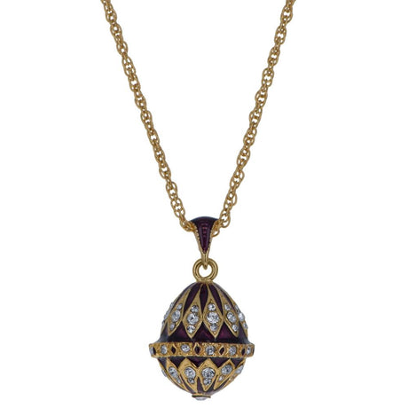 Pewter Purple Enamel 78 Crystals Brass Royal Egg Pendant Necklace 20 Inches in Purple color Oval