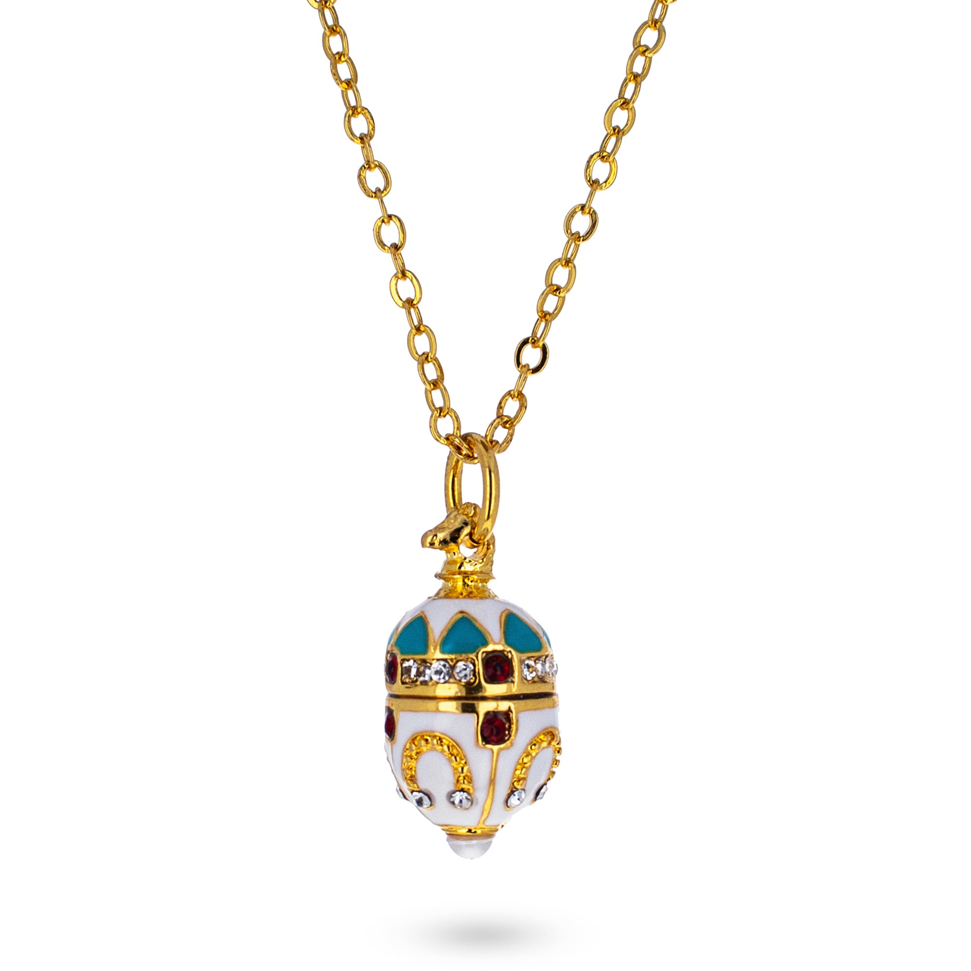 Horseshoe Brass Royal Egg Pendant Necklace in White color Oval