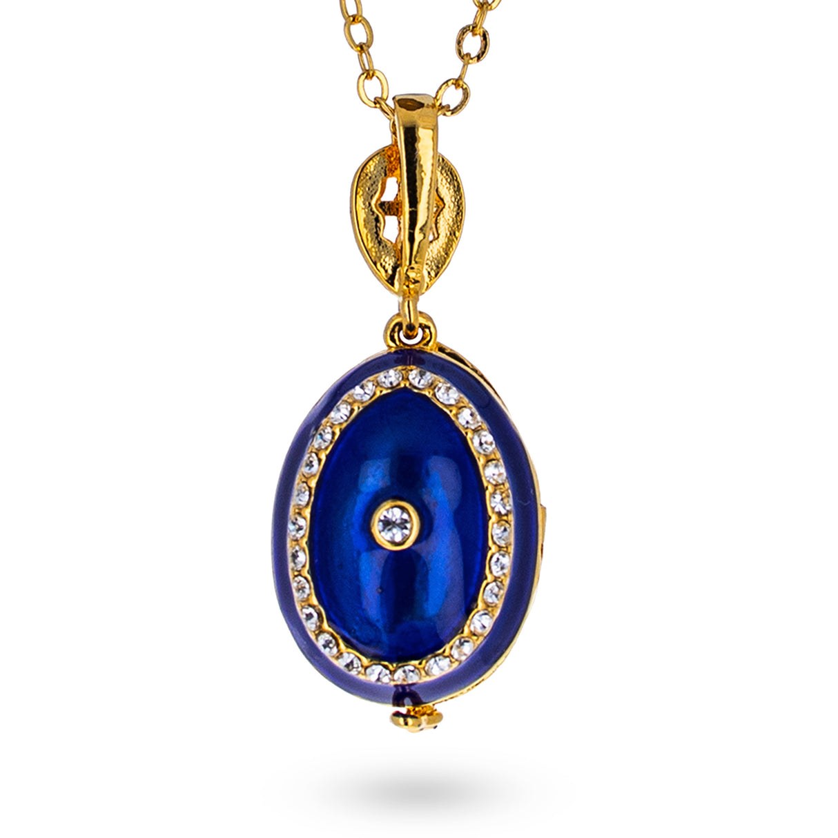 Blue Brass 50 Crystals Triptych Icons Royal Egg Pendant Necklace ,dimensions in inches: 1.04 x 20 x 0.7