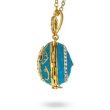 Turquoise Brass 50 Crystals Triptych Icons Royal Egg Pendant Necklace ,dimensions in inches: 1.04 x 20 x 0.7