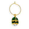Pewter Green Guilloche Royal Egg Wine Glass Charm in Green color Oval