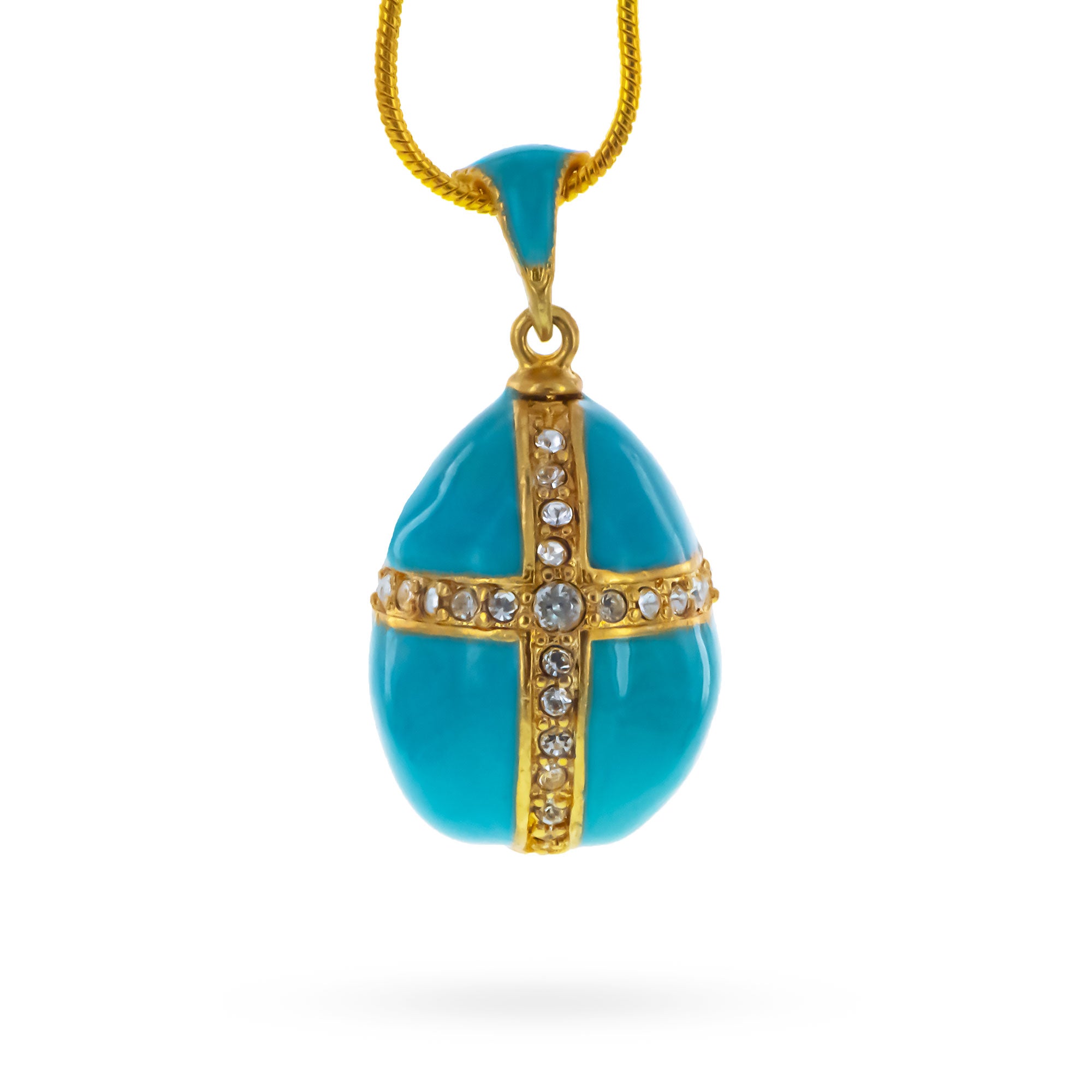 Turquoise Crystal Cross Royal Egg Pendant Necklace in Multi color Oval
