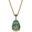 Pewter Aquamarine Enamel Gold Bird Royal Egg Pendant Necklace in Multi color Oval