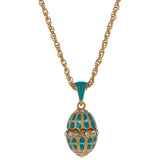 Pewter Aquamarine Enamel Royal Egg Pendant Necklace in Blue color Oval