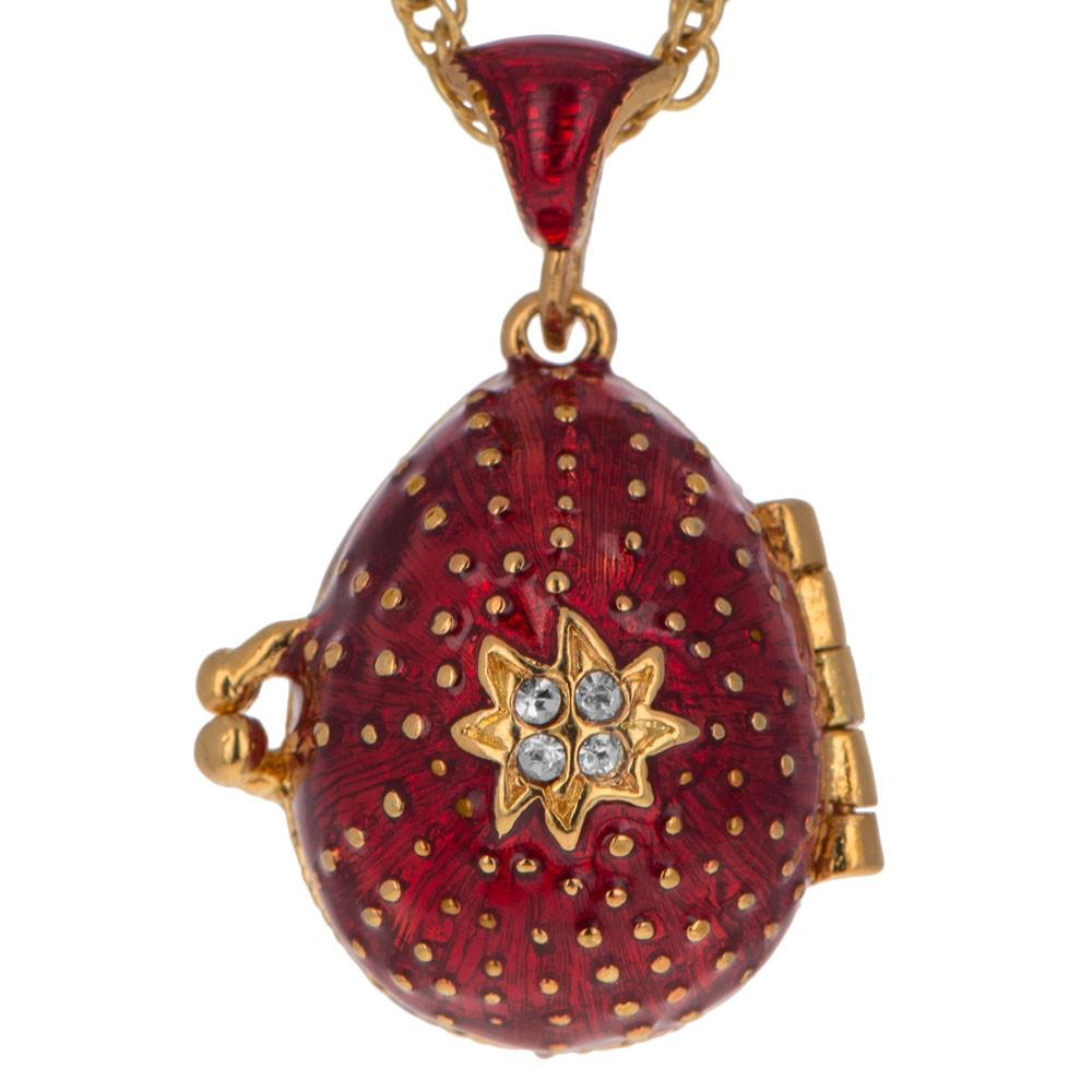 Red Enamel Crystal Cross with Heart Charm Royal Egg Pendant Necklace ,dimensions in inches: 0.75 x 0.5 x 0.5