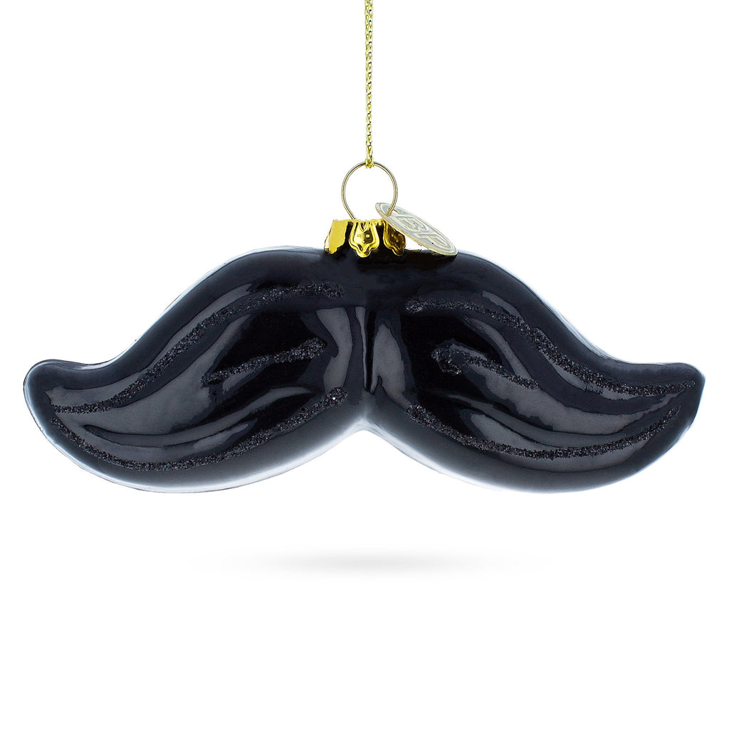 Mustache Glass Christmas Ornament in Black color Figurine