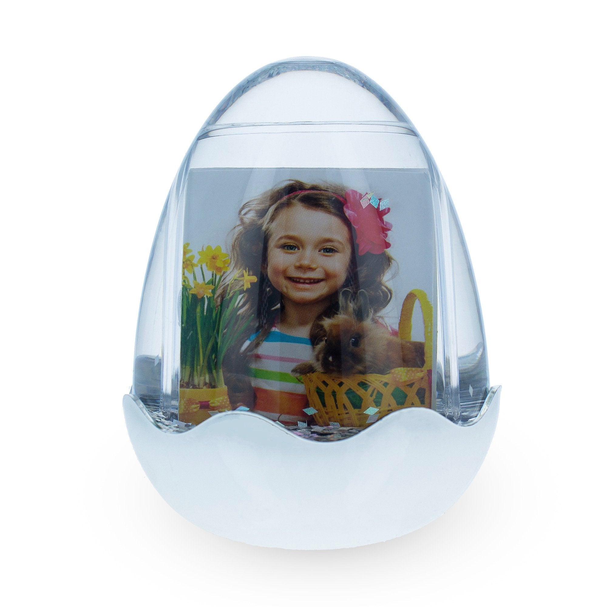 Egg-Shaped Water Globe Picture Frame with LED Light and Musical Bliss in Silver color Oval
