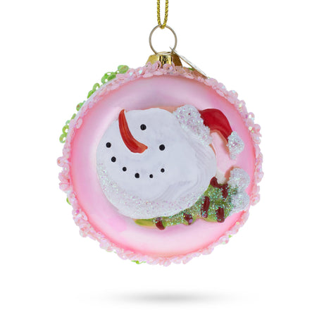 Delicious Macarons Blown Glass Christmas Ornament in Pink color Round