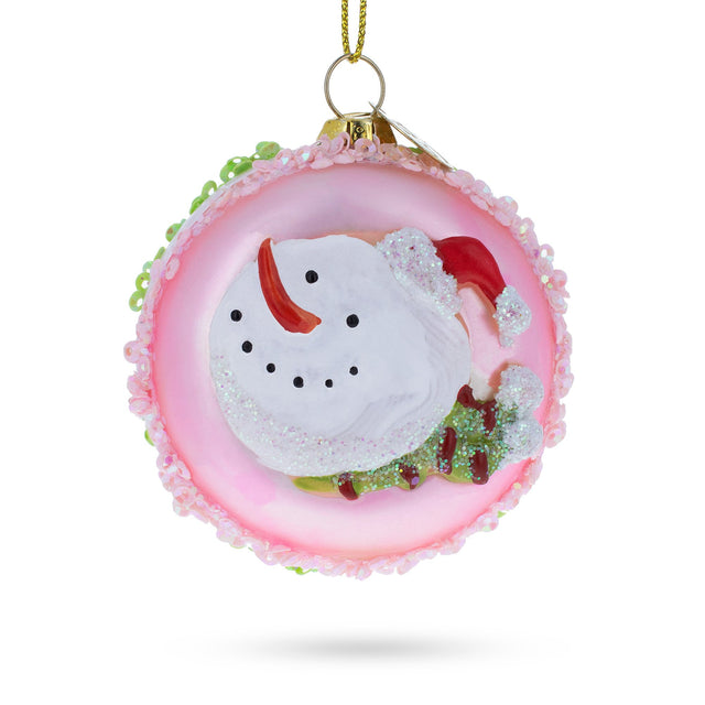 Delicious Macarons Blown Glass Christmas Ornament in Pink color Round