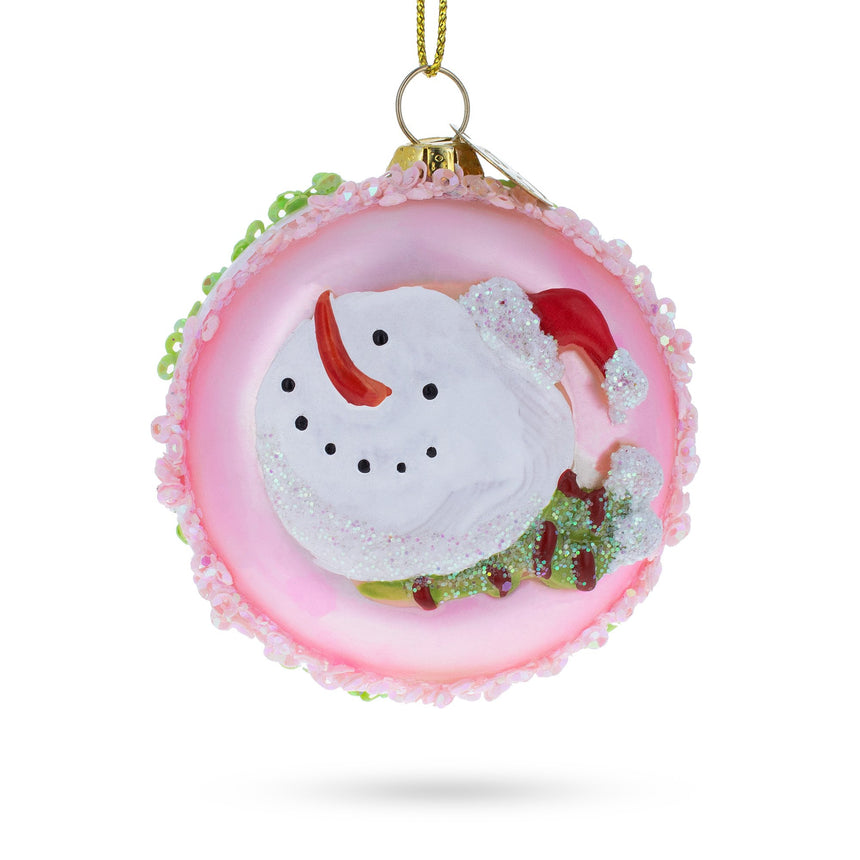 Delicious Macarons Blown Glass Christmas Ornament in Pink color Round