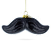 Sleek Black Mustache - Blown Glass Christmas Ornament in Black color,  shape