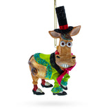 Festive Donkey: Donkey in Whimsical Costume - Blown Glass Christmas Ornament in Multi color,  shape