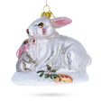 Mother and Baby Bunnies Glass Christmas Ornament in Silver color