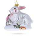 Mother and Baby Bunnies Glass Christmas Ornament in Silver color Figurine