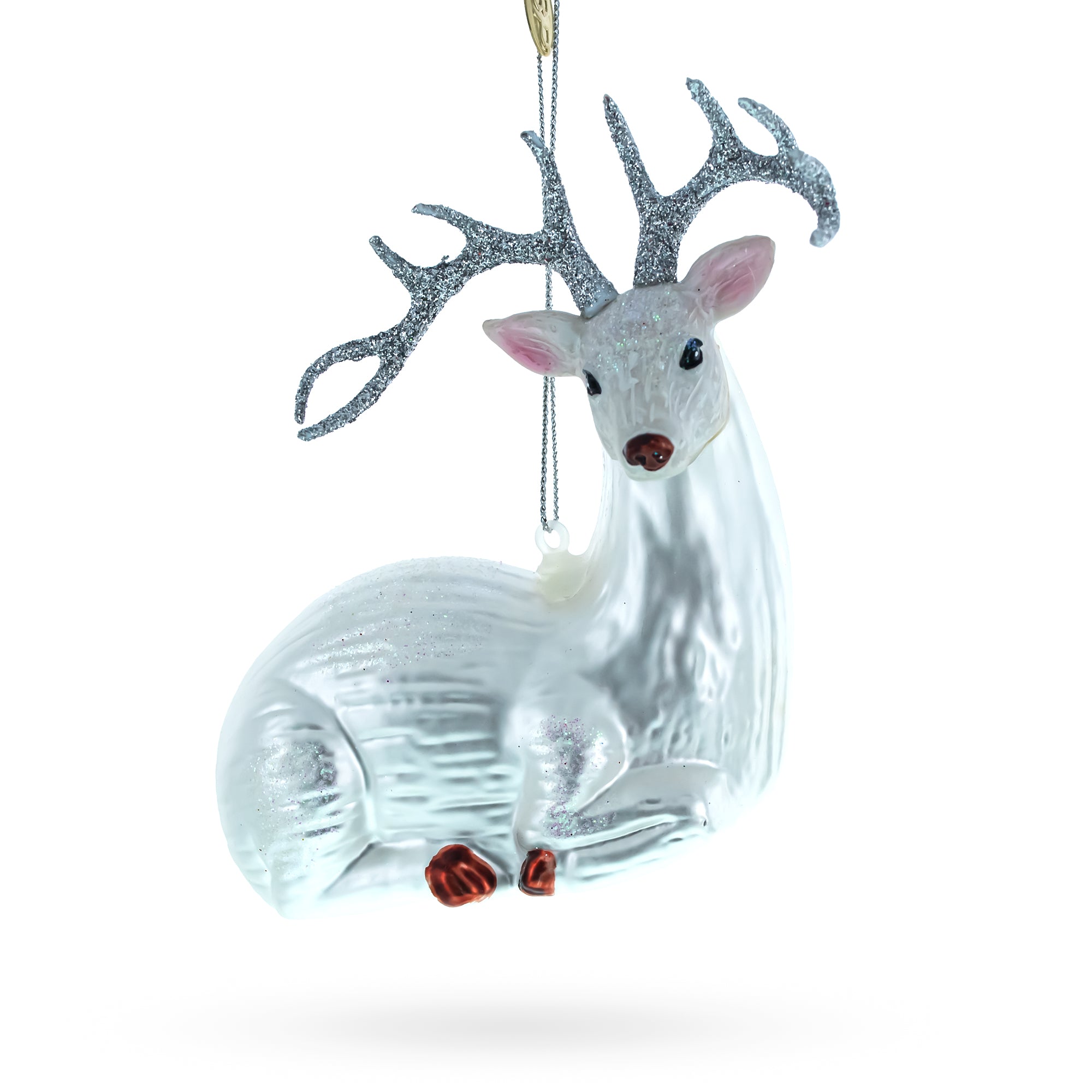 White Deer Glass Christmas Ornament in White color Figurine