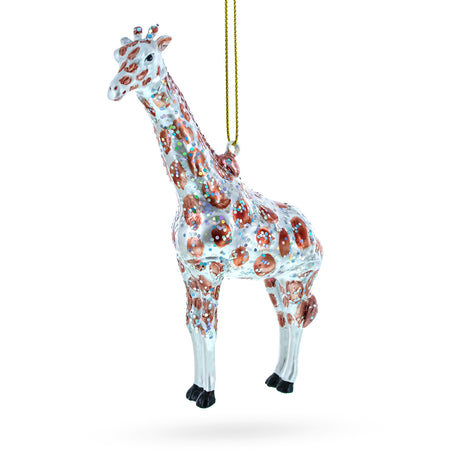 Glittered Giraffe Safari Blown Glass Christmas Ornament in Multi color