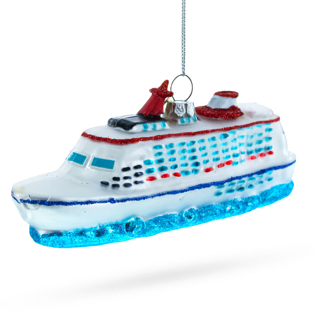 Glass Voyage Aboard a Majestic White Cruise Ship - Blown Glass Christmas Ornament in White color