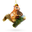Glass Playful Squirrel on a Branch - Blown Glass Christmas Ornament in Brown color