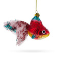 Glistening Glittered Goldfish - Blown Glass Christmas Ornament in Red color,  shape