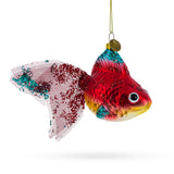 Glittered Goldfish Blown Glass Christmas Ornament in Red color