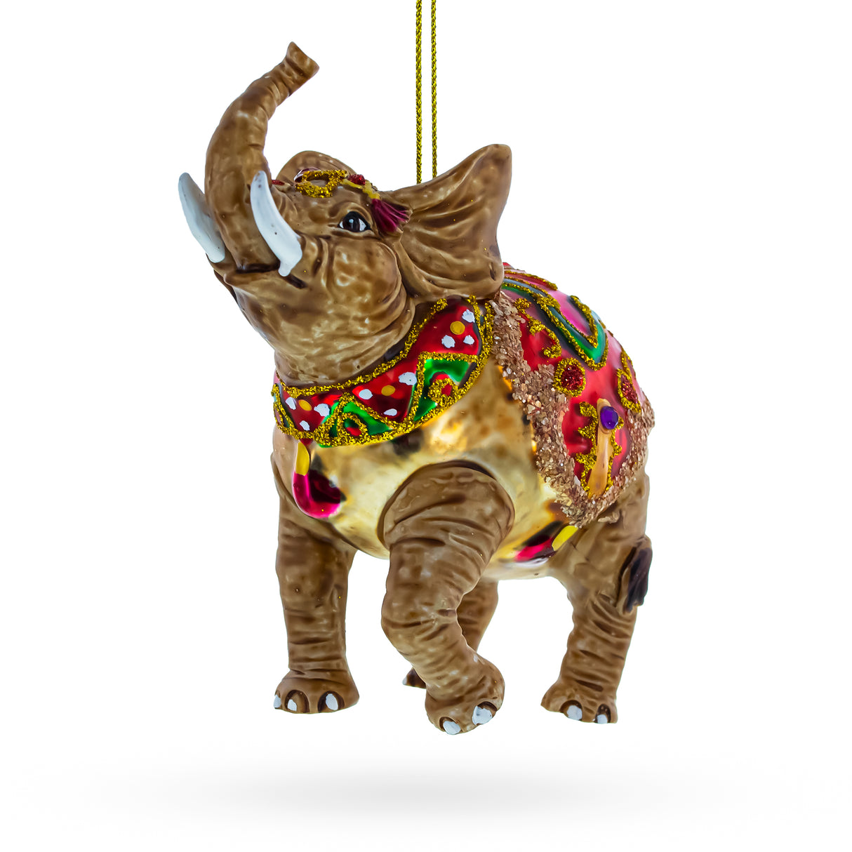 Glass Whimsical Circus Elephant - Blown Glass Christmas Ornament in Brown color