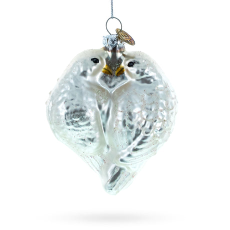 Glass Romantic Two Doves in Heart - Blown Glass Christmas Ornament in Silver color