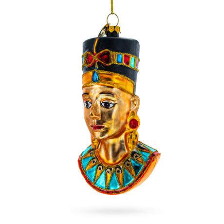 Egyptian Queen Nefertiti Blown Glass Christmas Ornament in Multi color