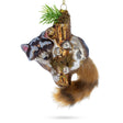 Glass Curious Raccoon Climbing the Tree - Blown Glass Christmas Ornament in Multi color Triangle