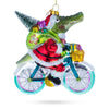 Glass Playful Alligator Riding Bicycle with Gifts - Blown Glass Christmas Ornament in Multi color