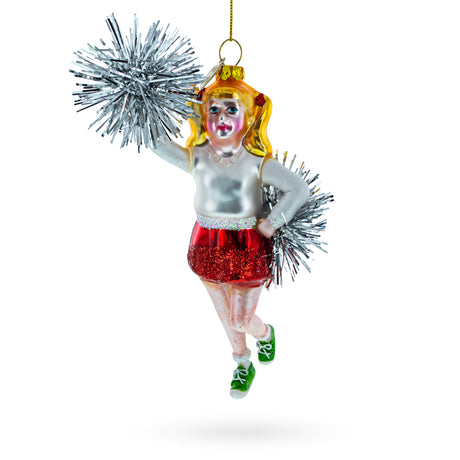 Energetic Cheerleader Blown Glass Christmas Ornament in Multi color