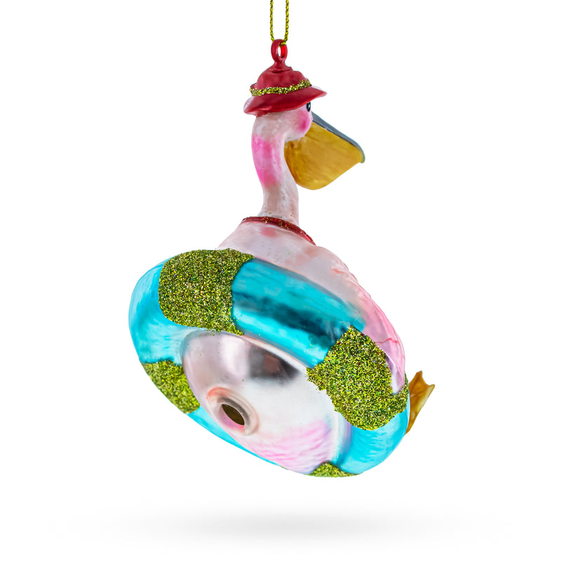 Buy Online Gift Shop Laid-back Pelican on Inflatable Ring - Blown Glass Christmas Ornament