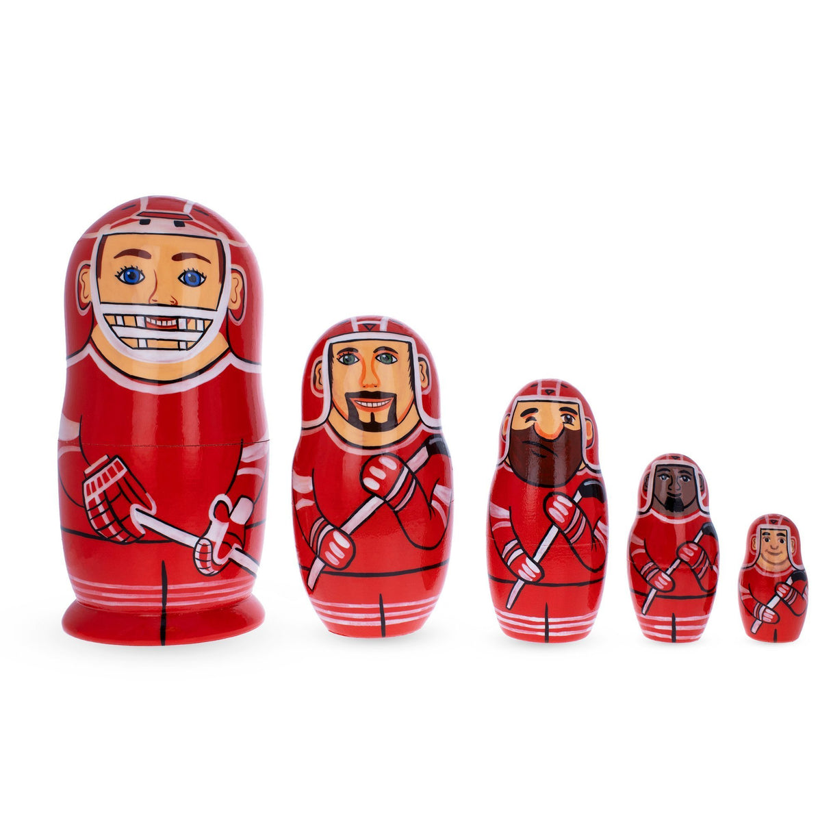 Wood Hockey Players Wooden Nesting Dolls in red color