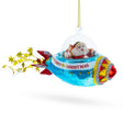 Stellar Voyage: Cosmic Santa Riding Spaceship - Blown Glass Christmas Ornament in Multi color,  shape