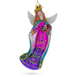 Serene Angel with Basket of Flowers - Blown Glass Christmas Ornament in Multi color,  shape
