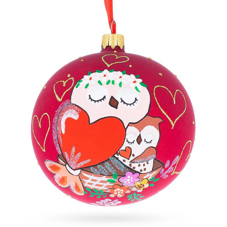 Mother's Love: Mother's Day Blown Glass Ball Christmas Ornament 4 Inches in Red color, Round shape