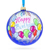 Glass Birthday Delight: Happy Birthday Balloons & Cupcakes Blown Glass Ball Christmas Ornament 4 Inches in Blue color Round