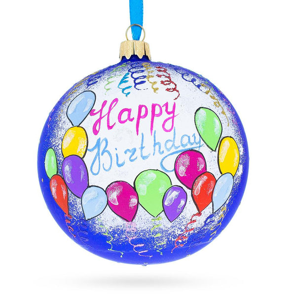 Birthday Delight: Happy Birthday Balloons & Cupcakes Blown Glass Ball Christmas Ornament 4 Inches by BestPysanky