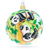 Adorable Panda Bears on Tree Branch Blown Glass Ball Christmas Ornament 4 Inches in Multi color, Round shape