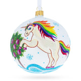 Glass Enchanting Unicorn Blown Glass Ball Christmas Ornament 4 Inches in White color Round