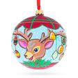 Elegant Decorated Deer Horns Blown Glass Ball Christmas Ornament 4 Inches in Multi color, Round shape