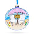 Glass Romantic Bliss: Just Married on the Beach Blown Glass Ball Christmas Ornament 4 Inches in Blue color Round
