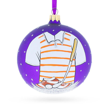 Swing for the Greens: Golf Blown Glass Ball Christmas Ornament 4 Inches in Purple color, Round shape